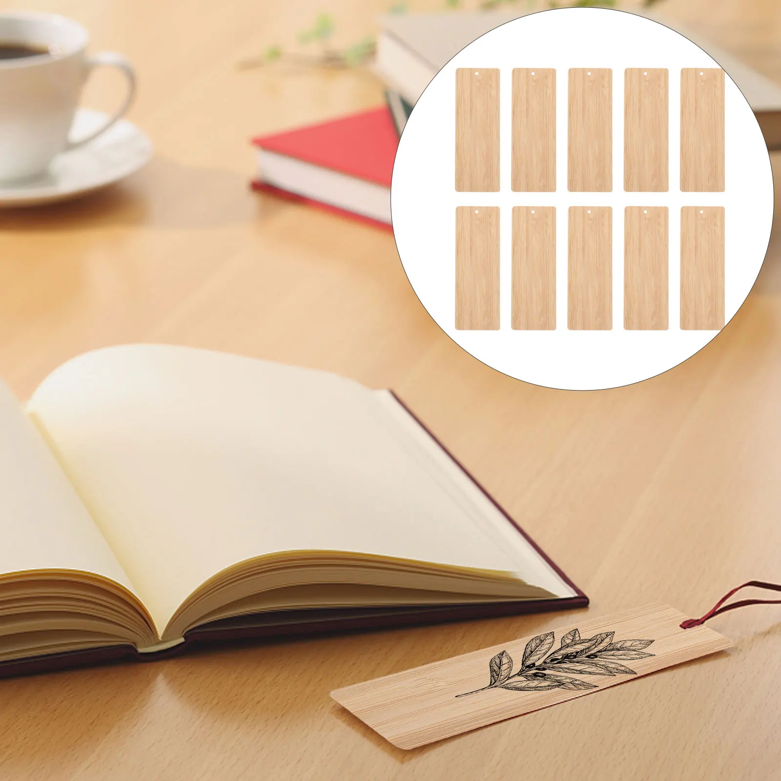 

10 Pcs Bamboo Bookmark Material Blank DIY Tags 14cm x 5cm Smooth Edges Round Corners Cut Holes Craft Decor
