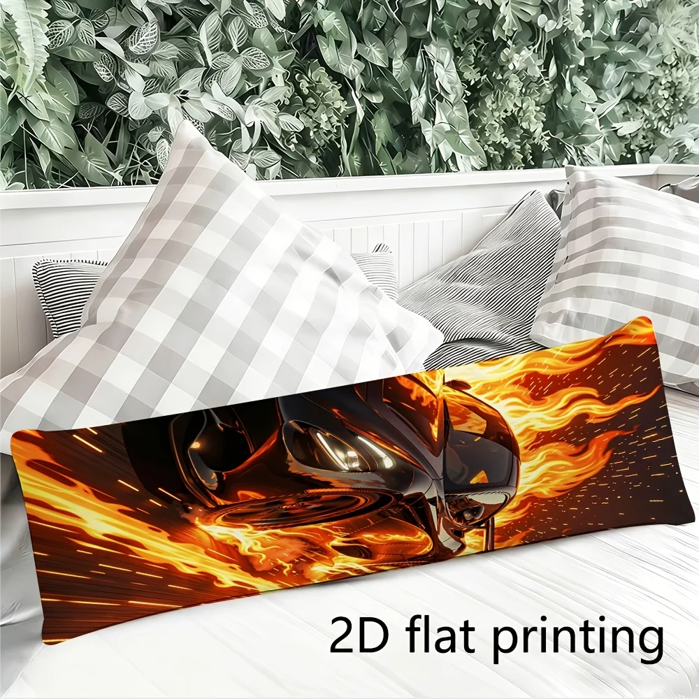 Long Pillowcase, 2D Printed Design, Dynamic Flame Racing Car Pattern, Durable Fabric, Full-body Support Pillow Cover, Suitable f