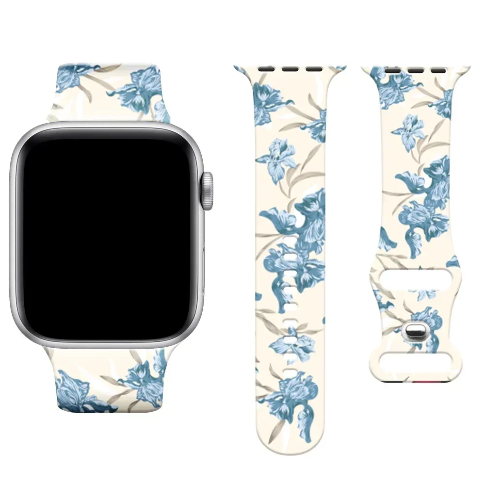 Cinturino per cinturino Apple Watch Ultra 49mm 41mm 45mm 40mm 38/42mm 44mm Bracciale floreale stampato in silicone serie iWatch 9 8 7 SE 6 5 3