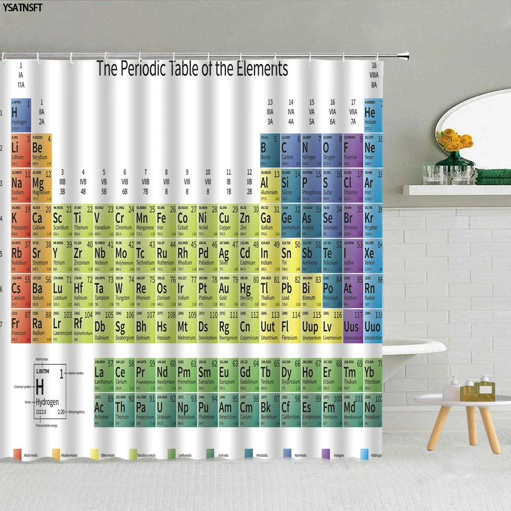 Creative Element Periodic Table Shower Curtain Modern Style Chemical Digital Pattern Bathroom Supplies Cloth Curtains Decoration