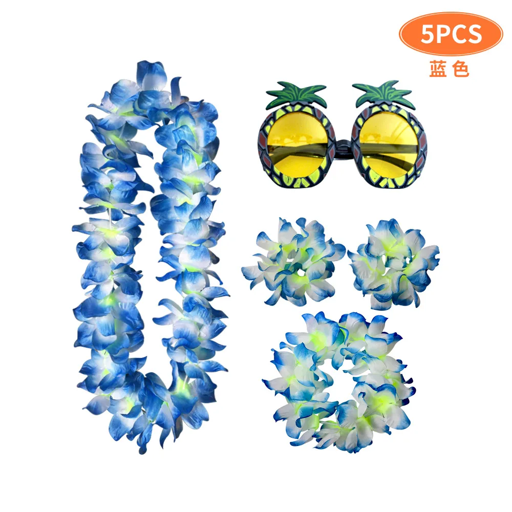 Hawaiian Necklace Head Ring, Big Flower Ring, Holiday Party, Pineapple Glasses, Dress Up, Upgrade, 5Pcs - view 6