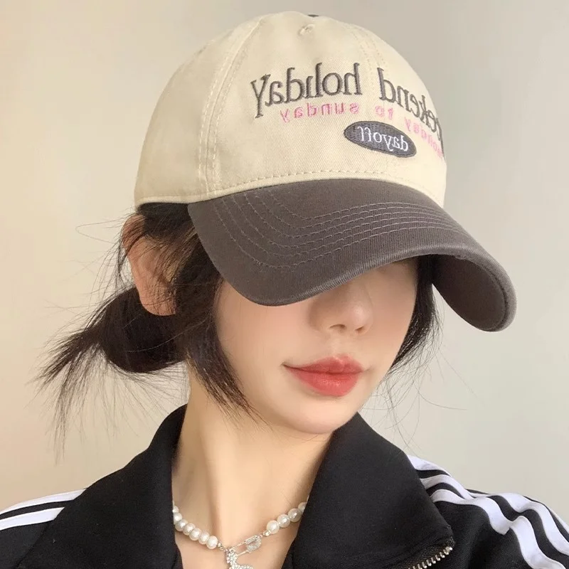

Korean Version of Baseball Cap Female Face Retro Color Matching Joker Soft Top Hat Japanese Big Head Wide-brimmed Hat Cycling.
