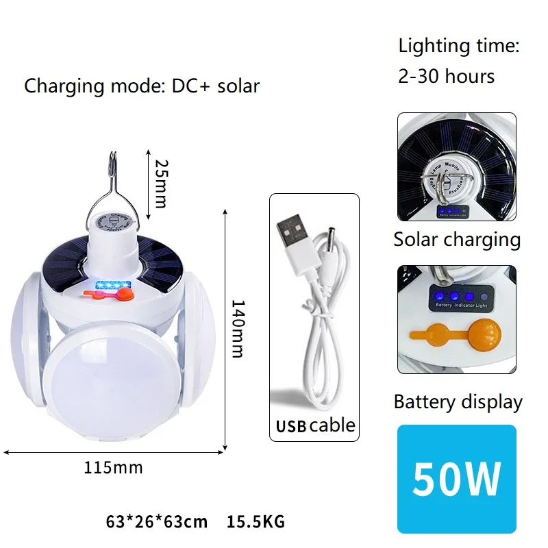 Imagem -06 - Solar Charging Folding Led Football Light Hanging Tent Light High Camping Light Fifth Gear Dimming Outdoor