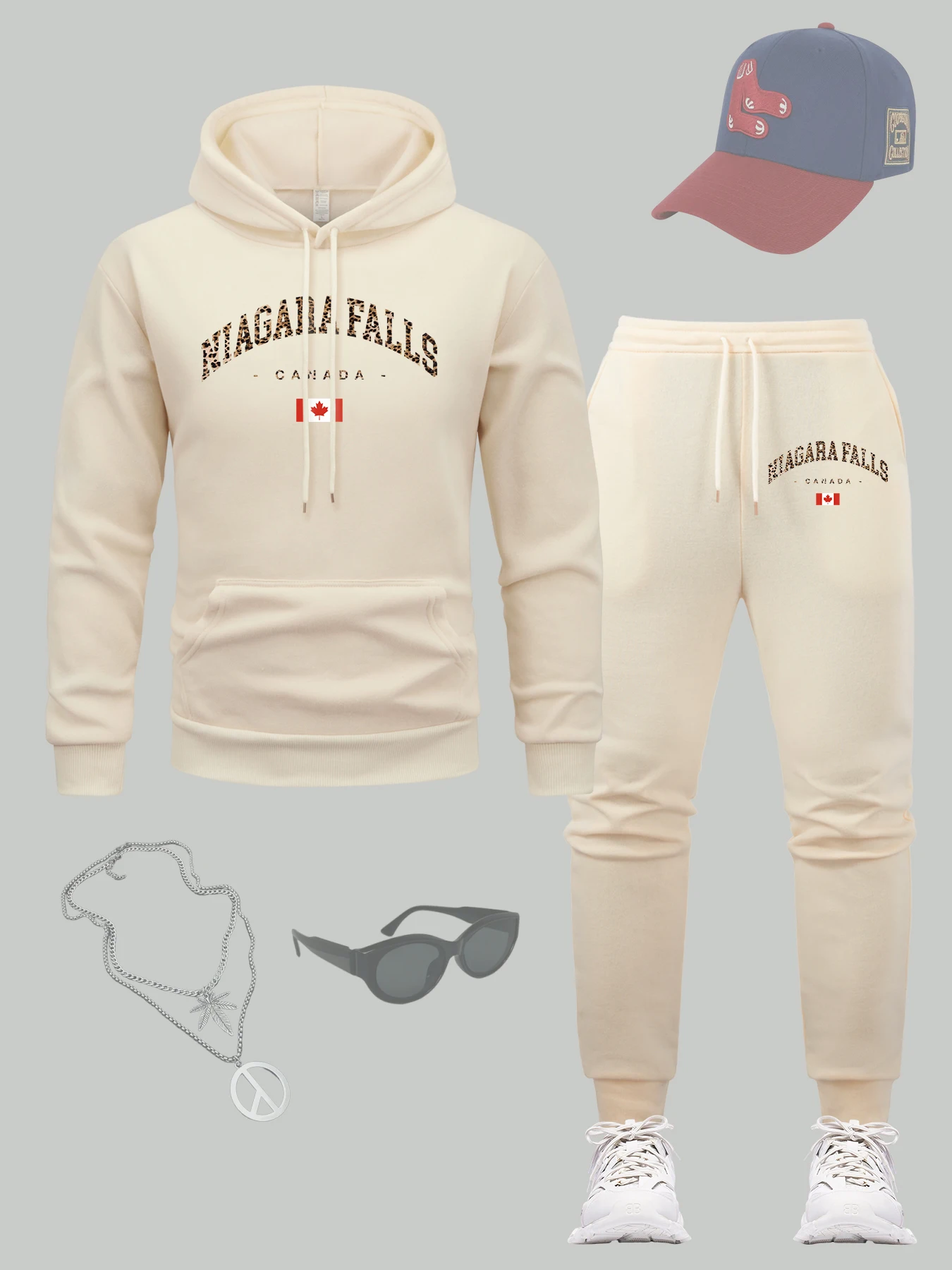

Niagara Falls Canada Print Men Hoodie Set Pocket Hip Hop Sweatpant Sets Autumn Fleece Pullover All-Match Multicolor Streetwear