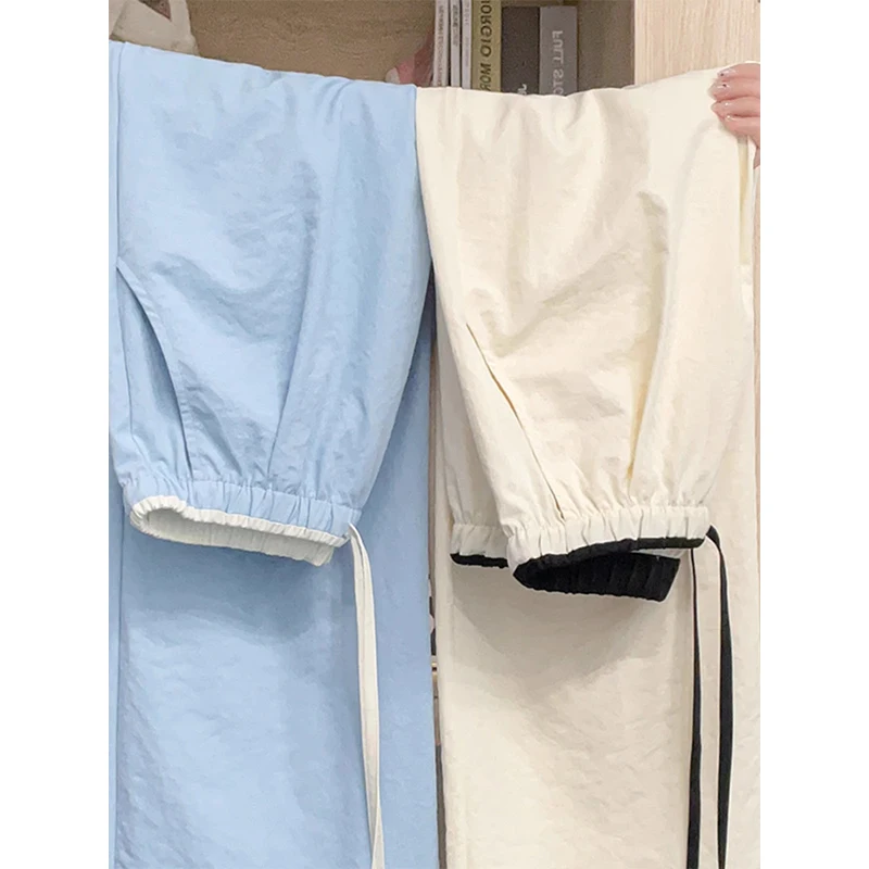 

Женские летние тонкие свободные брюки с высокой талией из ледяного шелка, широкие, прямые, в корейском стиле, с карманами