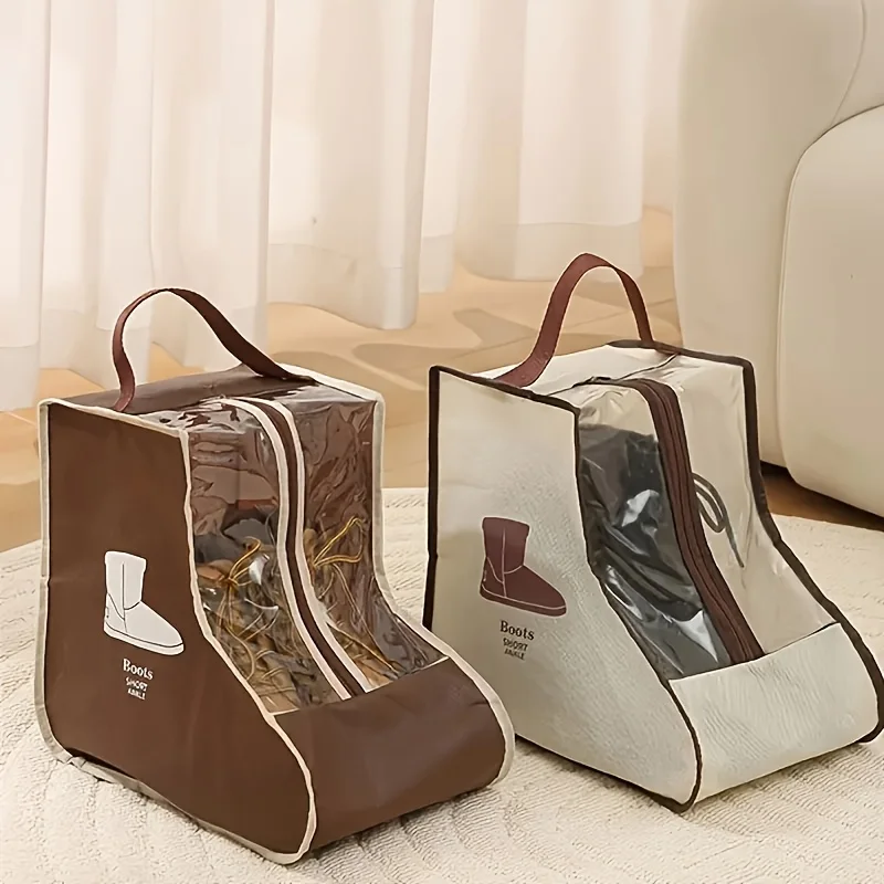 1pc Vintage Style Transparent Shoe Bag with Carry Handle for Flat Shoes, Ankle Boots, and High-Top Boots, Travel Shoe Organizer