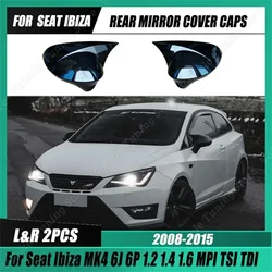 For Seat Ibiza MK4 2pcs Gloss Car Rear View Mirror Cover Caps Ibiza 6J 6P SC ST MPI TSI TDI Coupe Estate Hatchback 2008-2015