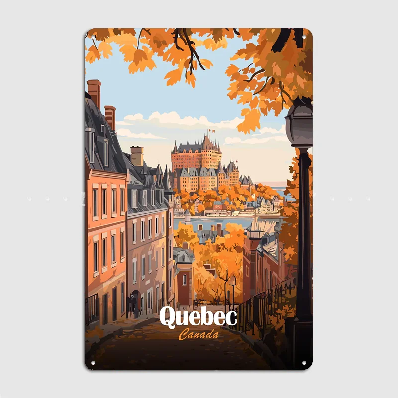 Quebec City Autumn Travel Poster Metal Sign Room Decor Life Wall Custom Bedroom Indoor Home Wall Decor Posters Room Decoration