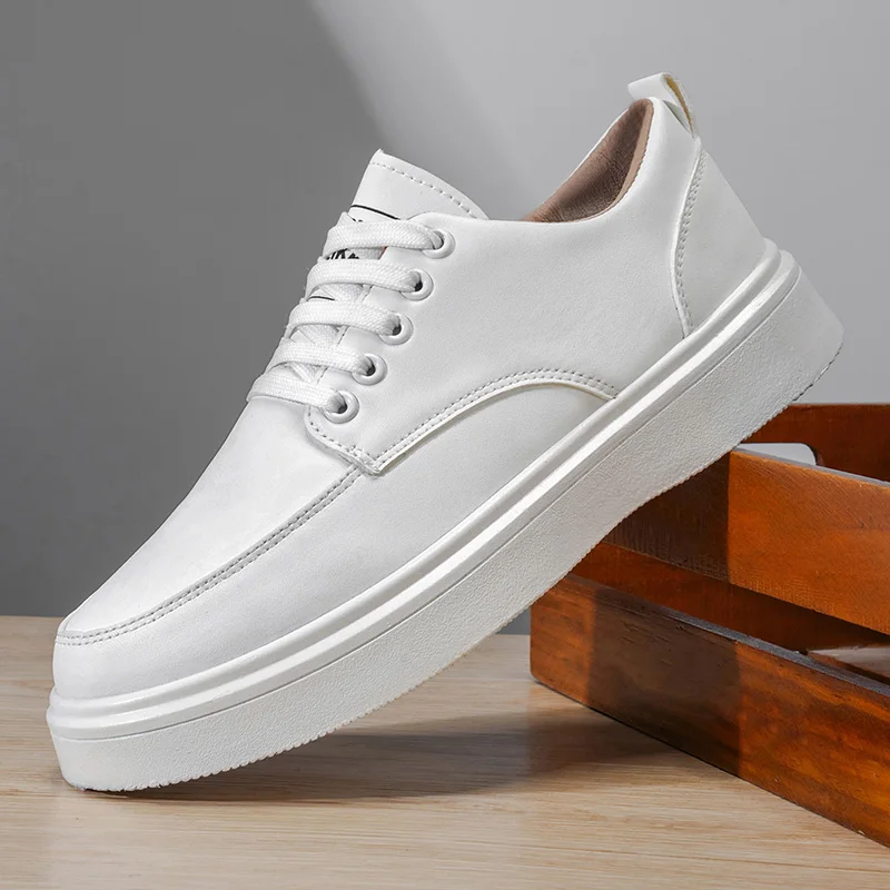 

LOEIKAN Men's Platform Sneakers, Casual Leather Lace-Up Shoes for Daily Wear
