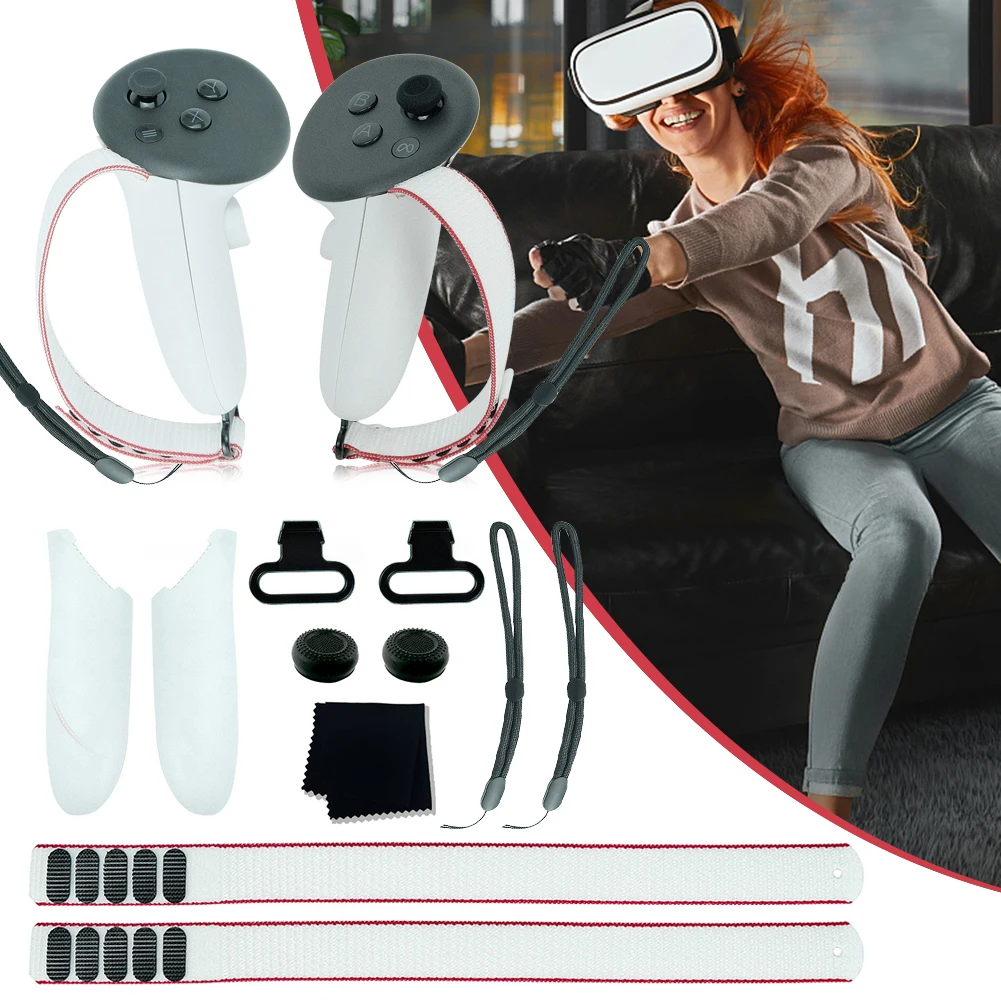 VR Accessories Bundle Adjustable Active Straps Replacement Kit with Lens Cloth for Meta Quest 3 VR Controller