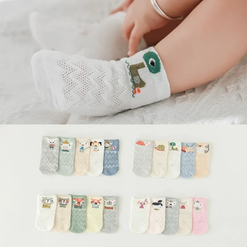 5Pairs/Lot Children's Socks Autumn Cotton summer Girls  0-3Y baby cartoon mesh socks Kids Boy Breathable Socks Floor Sock