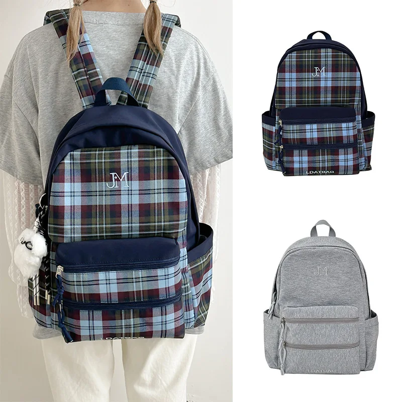 

​​2025 Plaid Backpack Women Vintage Large Capacity School Bag Cute Dog Print Casual Daypack for Teens High School​