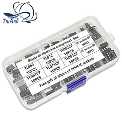 60sets of electronic component combination BOX TL072CP TL072 DIP-8 TL072C TL062CP TL082CP TL061CP TL071CP TL081CP Free IC socket