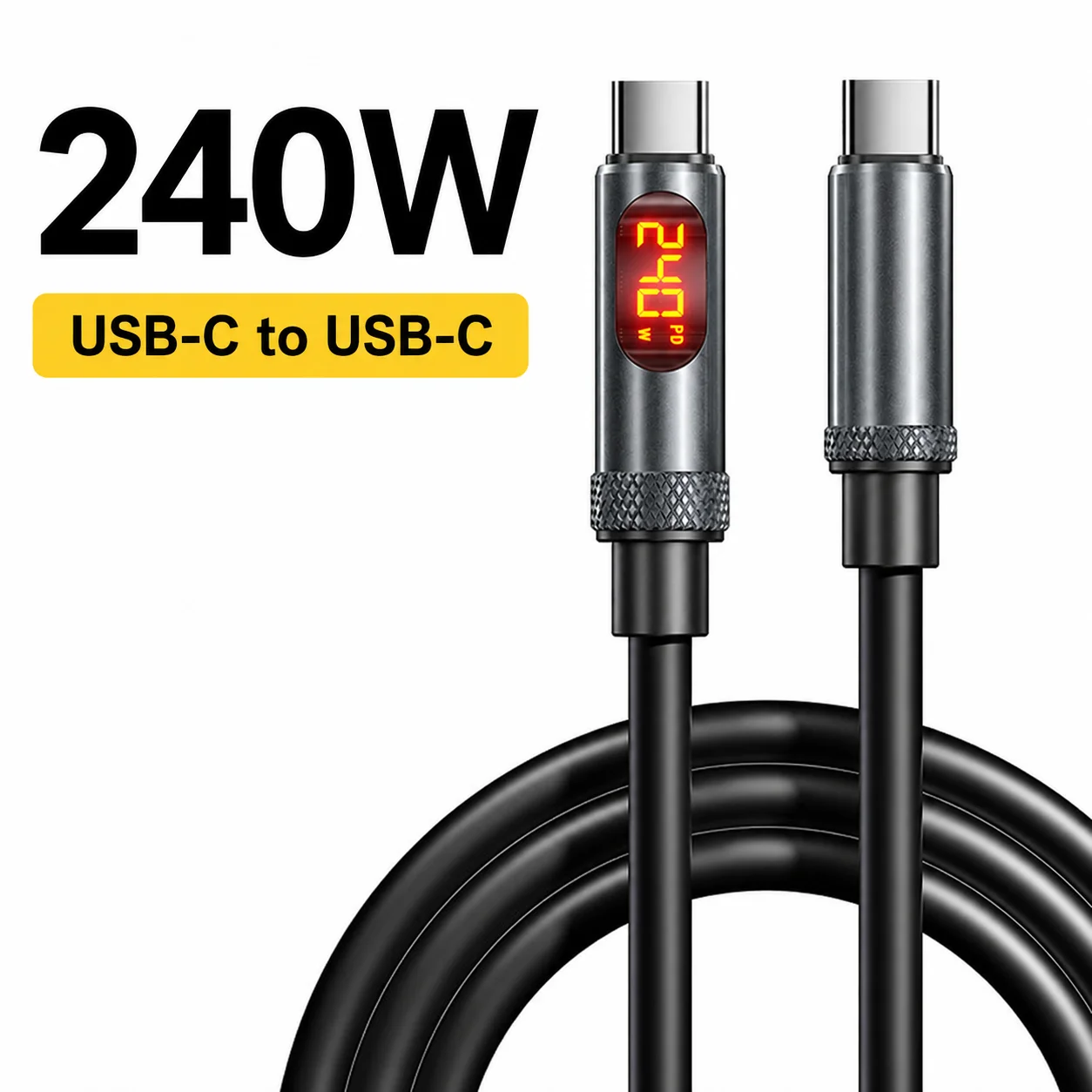 LED-Display USB-C Schnellladekabel 100W 240W, USB-A auf Typ-C und USB-C auf USB-C Datensynchronisationskabel für Handys Laptops Tablets