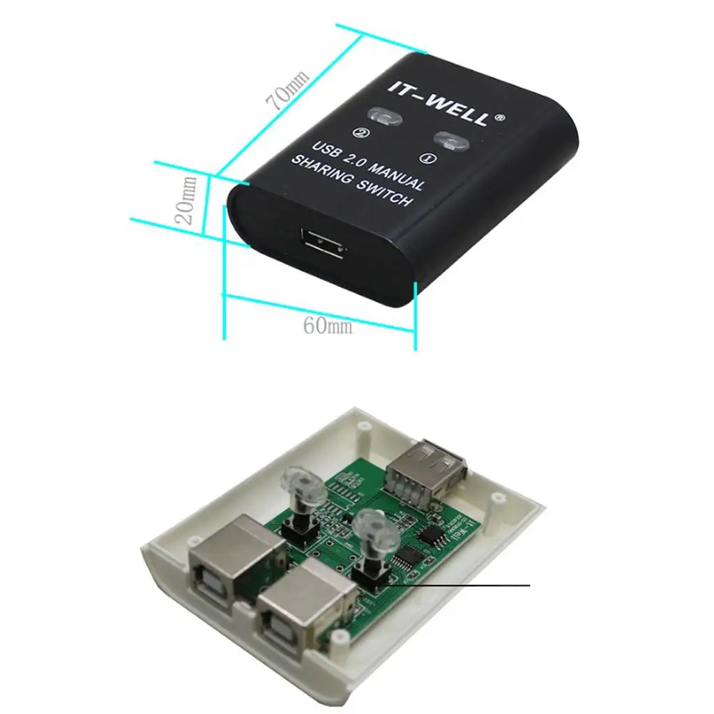 USB Sharing Switch 2 Port Splitter KVM Adapter Multi USB Hub Switch for Scanner Printer Compatible with PC