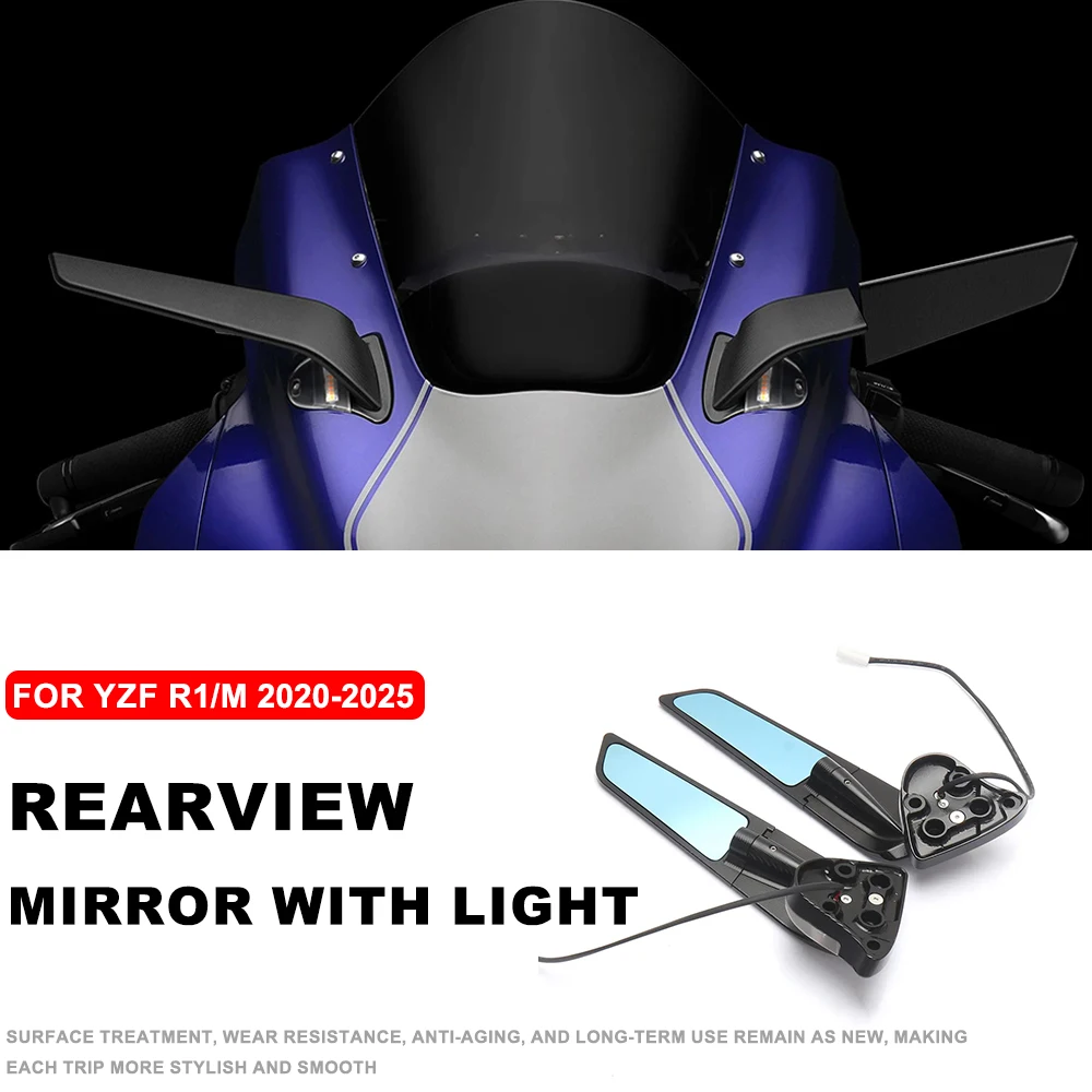

NEW For Yamaha YZF R1 R1M 2020-2025 Motorcycle Rearview Side Mirrors Wind Wing Accessories Adjustable Rotating with LED Light