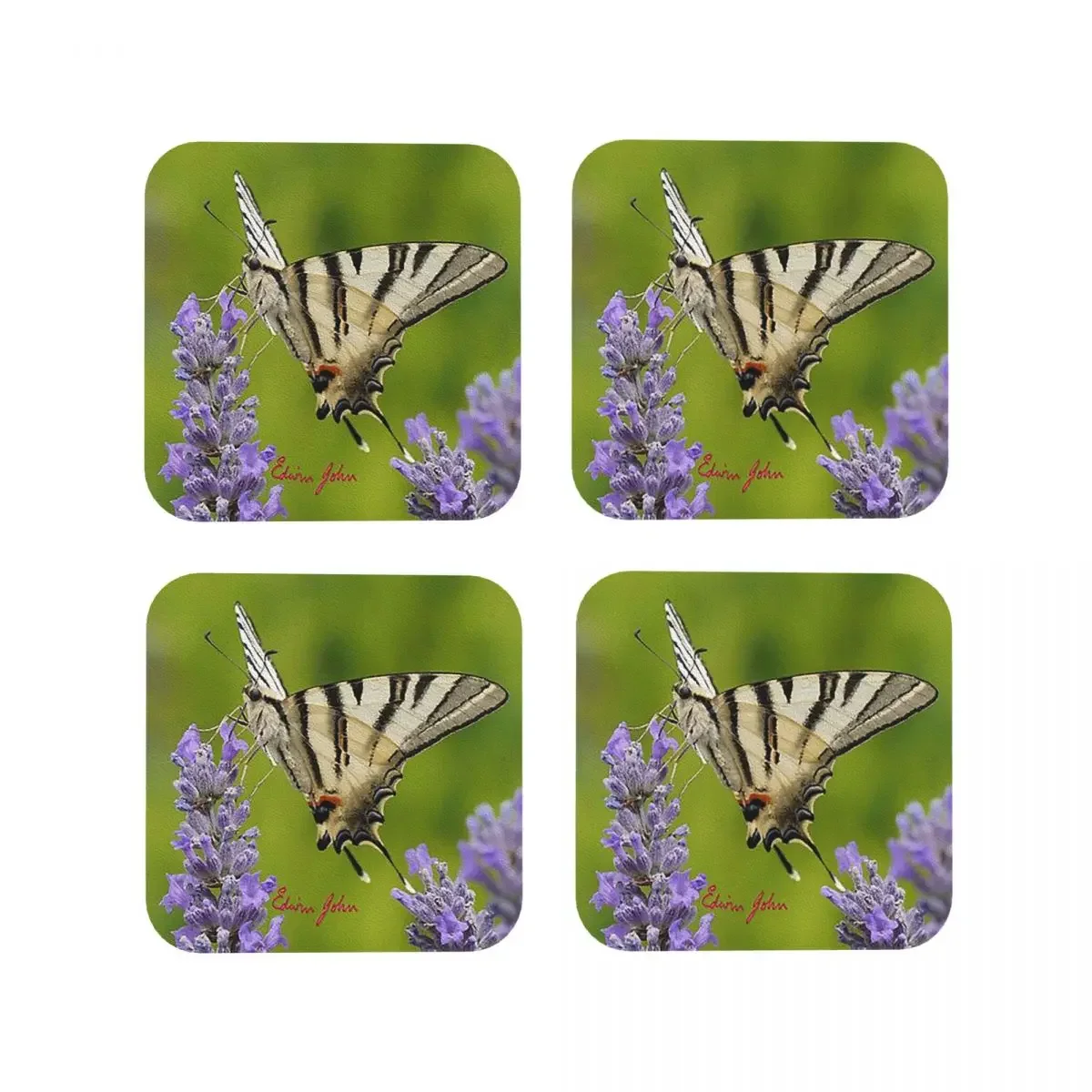 Scarce Swallowtail Butterfly Coasters Kitchen Placemats Waterproof Insulation Cup Coffee Mats For Home Tableware Pads Set of 4