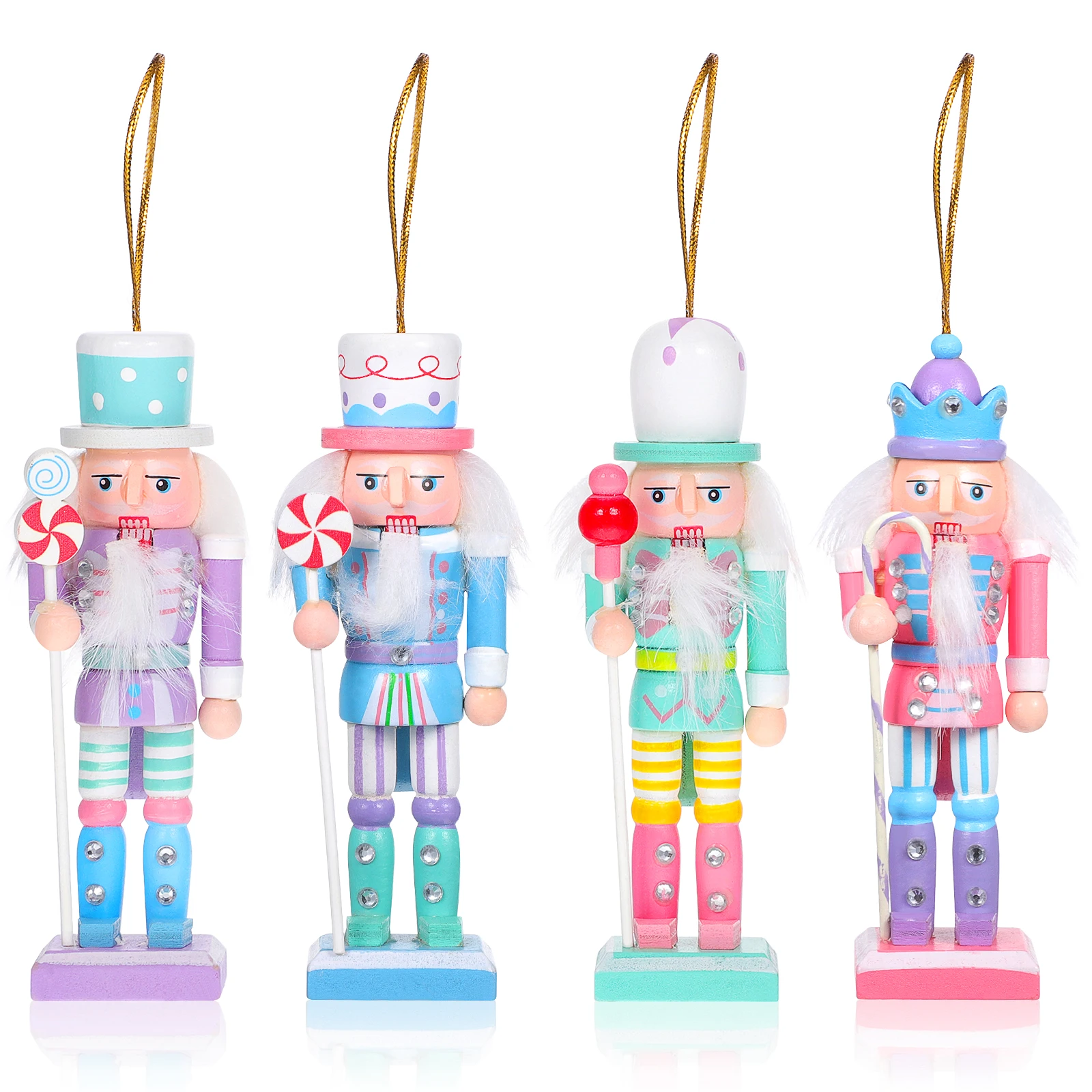 

4pcs Hanging Ornament Wooden Christmas Decor Colorful Festival Figure Indoor Table Desktop Decoration Xmas Scene Layout