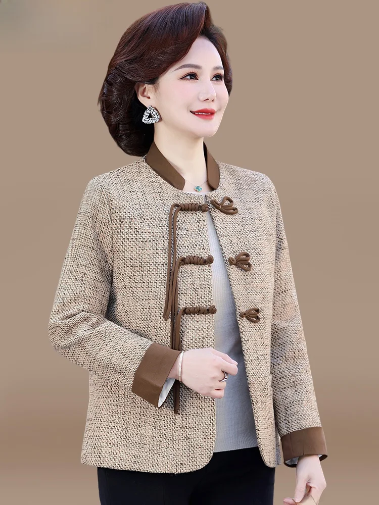 

Новая осенняя модная верхняя одежда 2024 года: женская одежда в стиле «мамочка» для женщин среднего и старшего возраста, весенне-осенний новый китайский топ