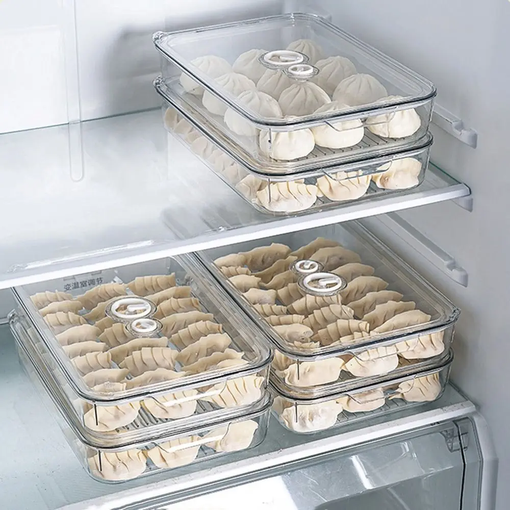 Plastic Refrigerator Dumpling Box Transparent Fresh-Keeping Refrigerator Storage Box Large Capacity Stackable Food Frozen Box