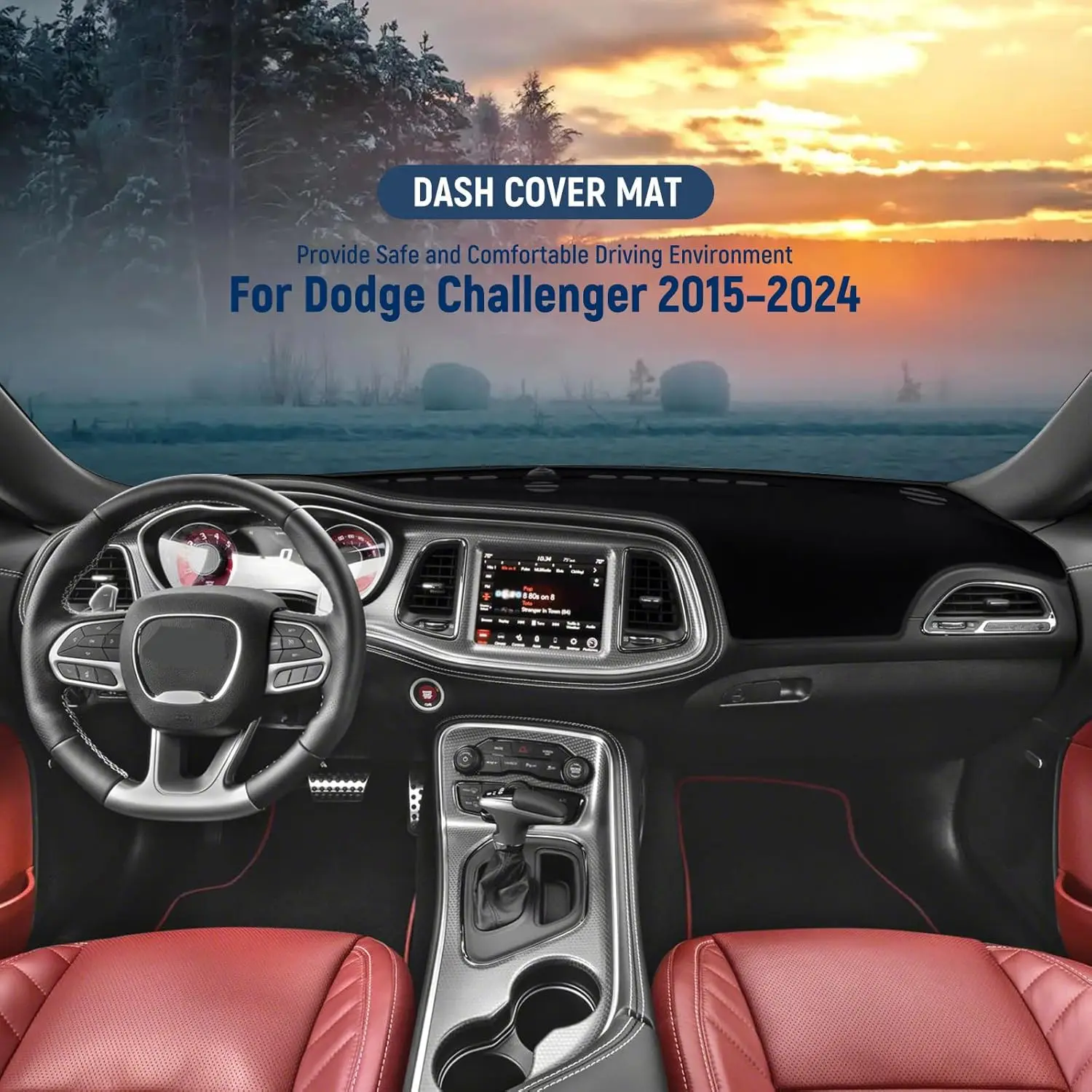 Dash Cover for Dodge 2015-2024 Challenger Accessories Black Flannel Dashboard Mat to Help Reduce Cracking and Fading of Dash