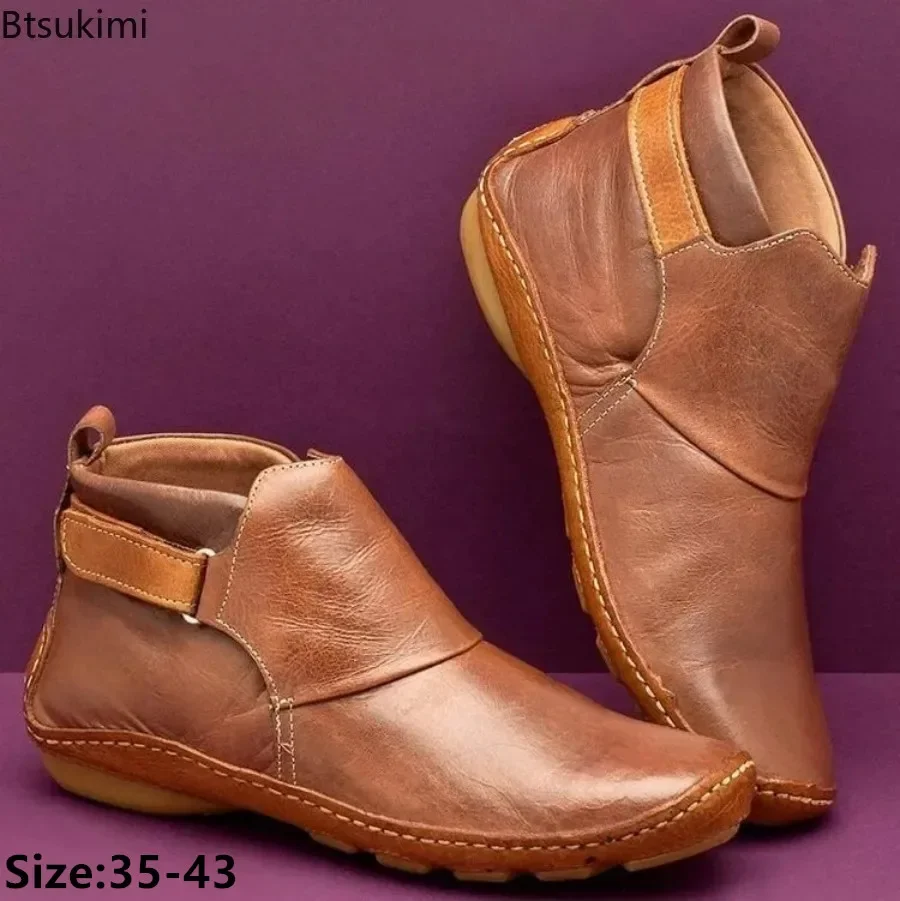 2026 Women's Casual Flats Boots Waterproof Ankle Boots Female Soft Short Boots Shoes Autumn Winter Booties Women Casual Shoes