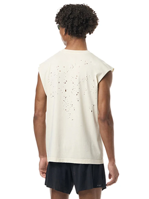 Hand-Punched Hole Vintage Cotton round Neck Sleeveless T-Shirt Breathable Fashionable Sporty H-Shape Vest for Teen Boys
