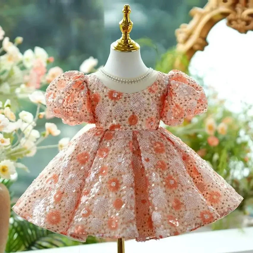 New Children's Catwalk Sequins Evening Gown Host Piano Performance Wedding Birthday Party Flower Girl Dresses A4197 Vestidos