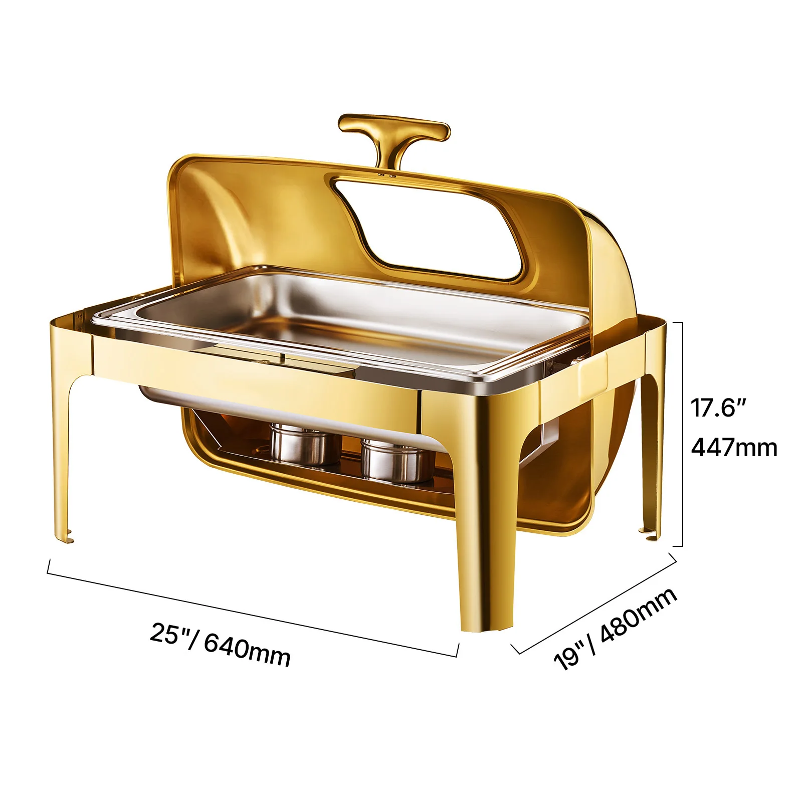 SucceBuy 9Qt Roll Top Chafing Dish Buffet RVS Chafer met Full Size Pan Zichtbaar Deksel Rechthoek Catering Warmer Server