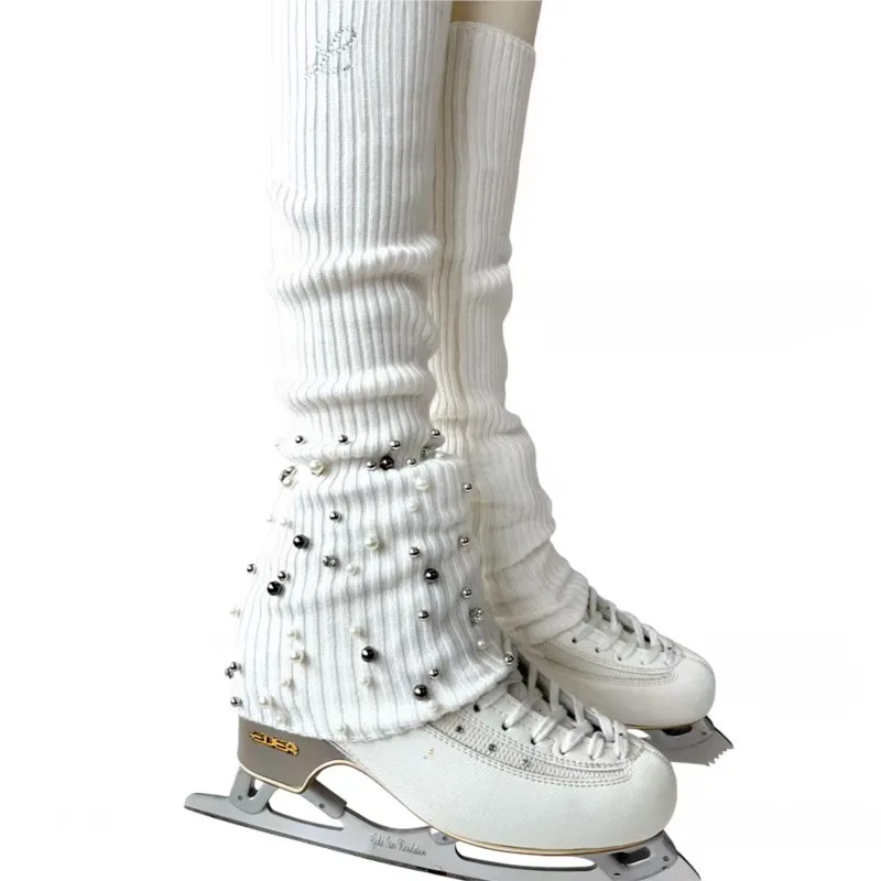 Women's Figure Skating Training Leg Warmers Knit Calf Socks Adult Warm Leg Warmers Ice Skate Boot Protective Covers