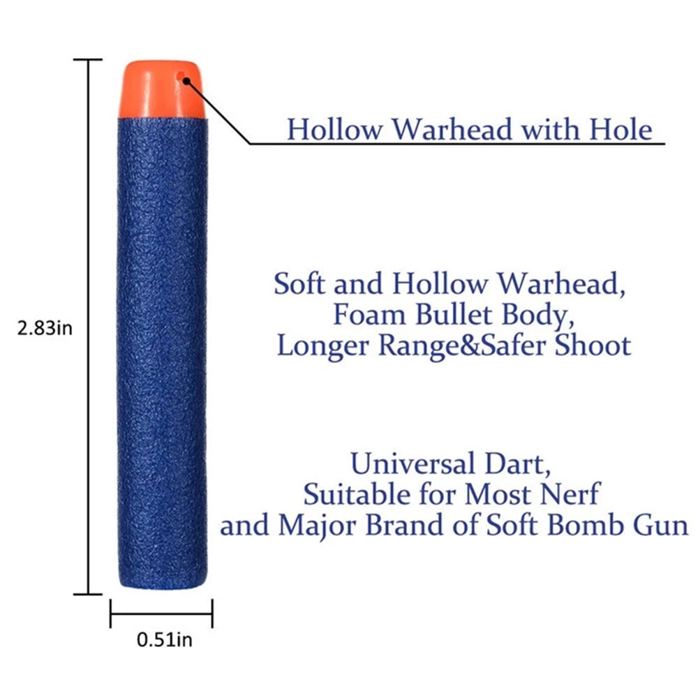 Blue Soft Hollow Hole Head Bullets 7.2cm For Nerf Refill Darts Toy Gun Bullets For Nerf Series Blasters Xmas Kid Children Gift