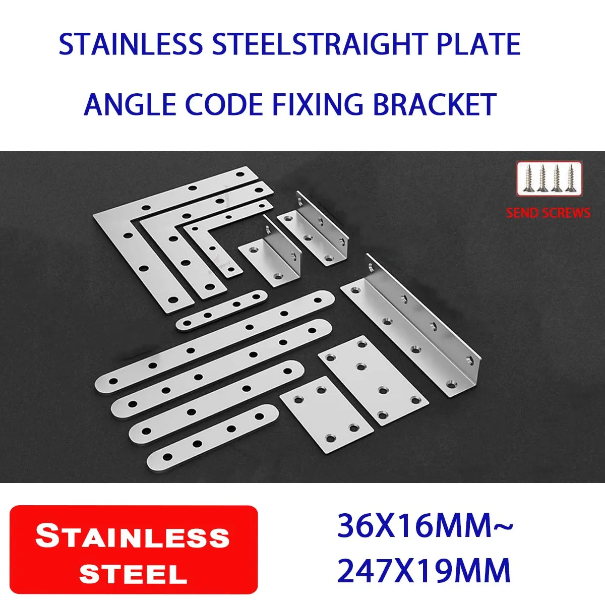 

2-10Pcs Stainless Steel Angle Code Fixing Bracket Straight Plate with Screws for Shelves Wood Furniture Quick Links