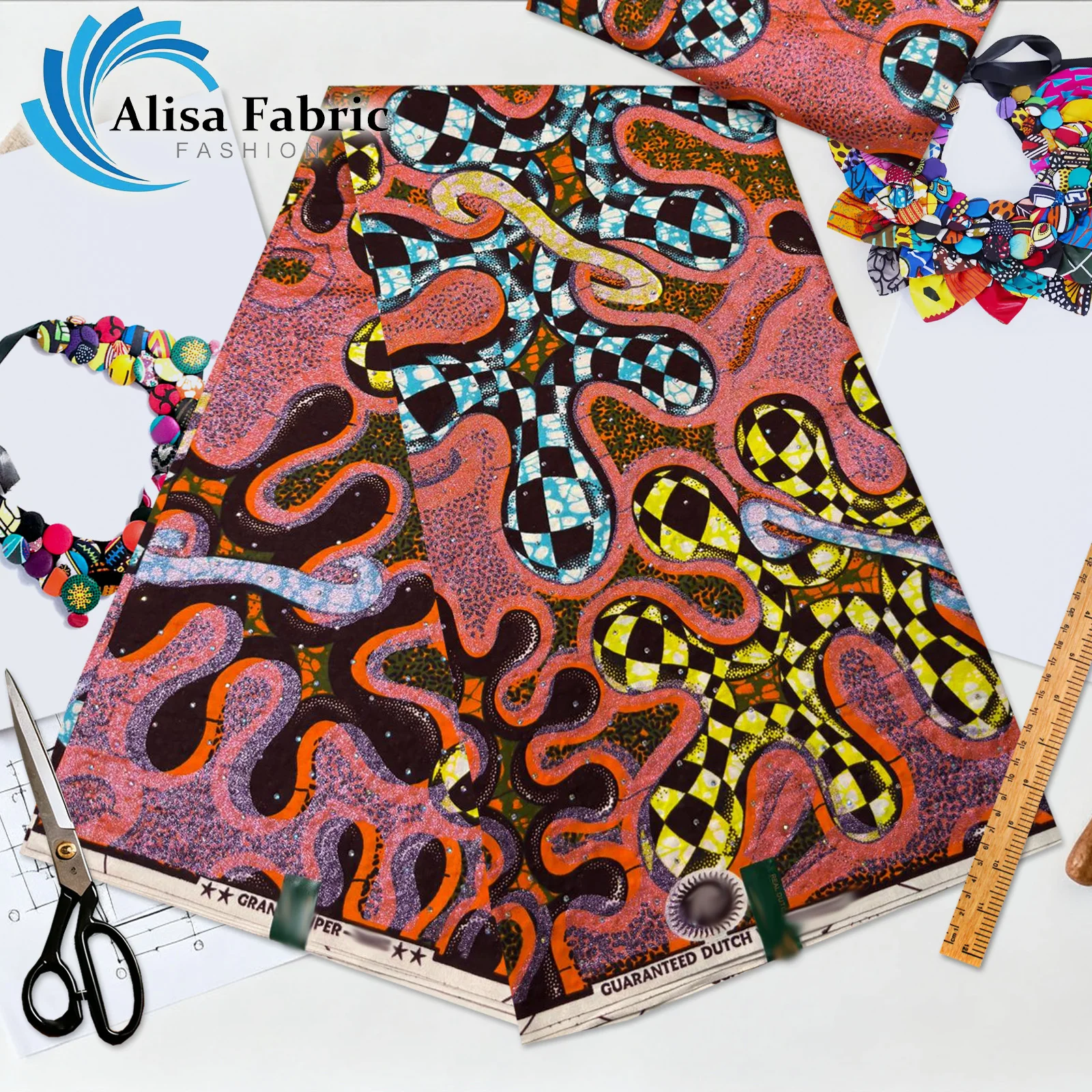 

New arrivals Hot drilling grand super African wax cloth fabric with stones 6 yards 100% cotton couture for Ankara dresses, Red