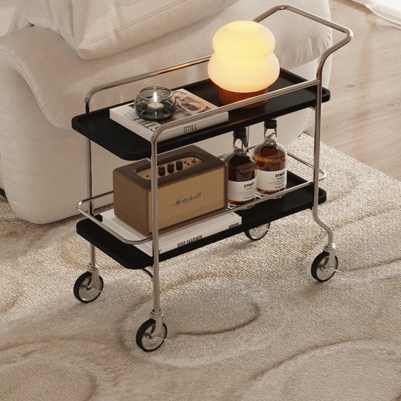 Vintage Mobile Side Table Apartment Slim Storage Carts Living Room Home Furniture Minimalist Modern Decor Rolling End Tables