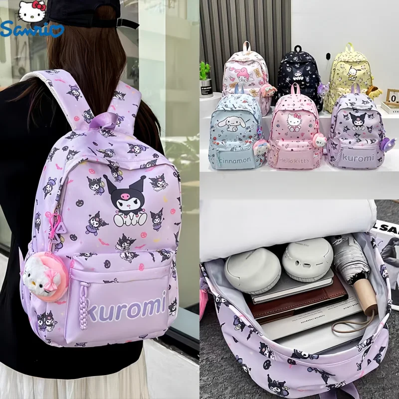 

Новый рюкзак Hello Kitty Sanrio, милый рюкзак Kuromi Cinnamoroll, школьный ранец для девочек с мультипликационным аниме, повседневные дорожные рюкзаки