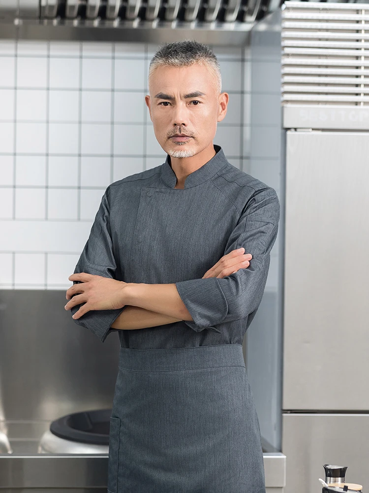 Work Clothing Gray Chef Jacket Long Sleeve Men Western Restaurant Hotel Bakery Training Cafeteria Kitchen Uniform Autumn Winter