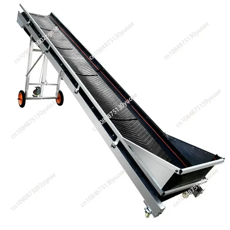 

Small Foldable Lift Conveyor With Hopper Fence Anti-Slip Belt Portable Adjustable Height For Loading Unloading Transport