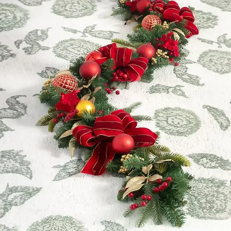 2.7M Rattan Christmas Wreath 40-80CM Door Pendant Window Wall Atmosphere Ornament Small Decor for Christmas Eve