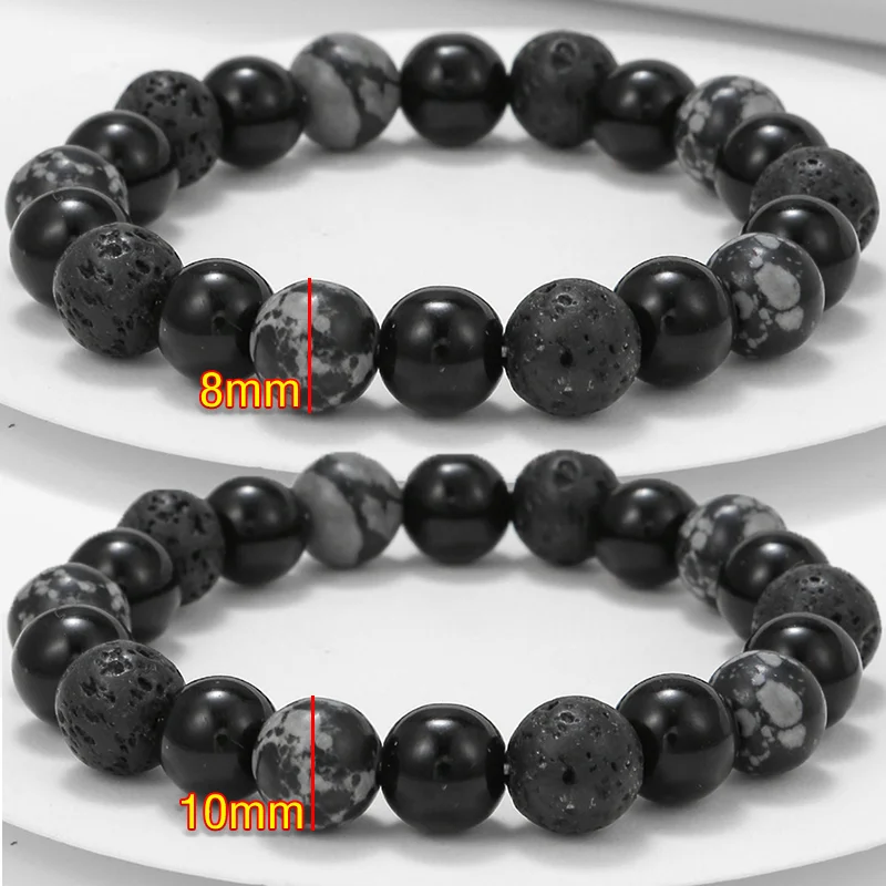 Fashion Obsidian Beads Bracelet Vintage Volcano Lava Stone Beads Snowflake Stone Beads Women Men Bracelets Yoga Jewelry Gift