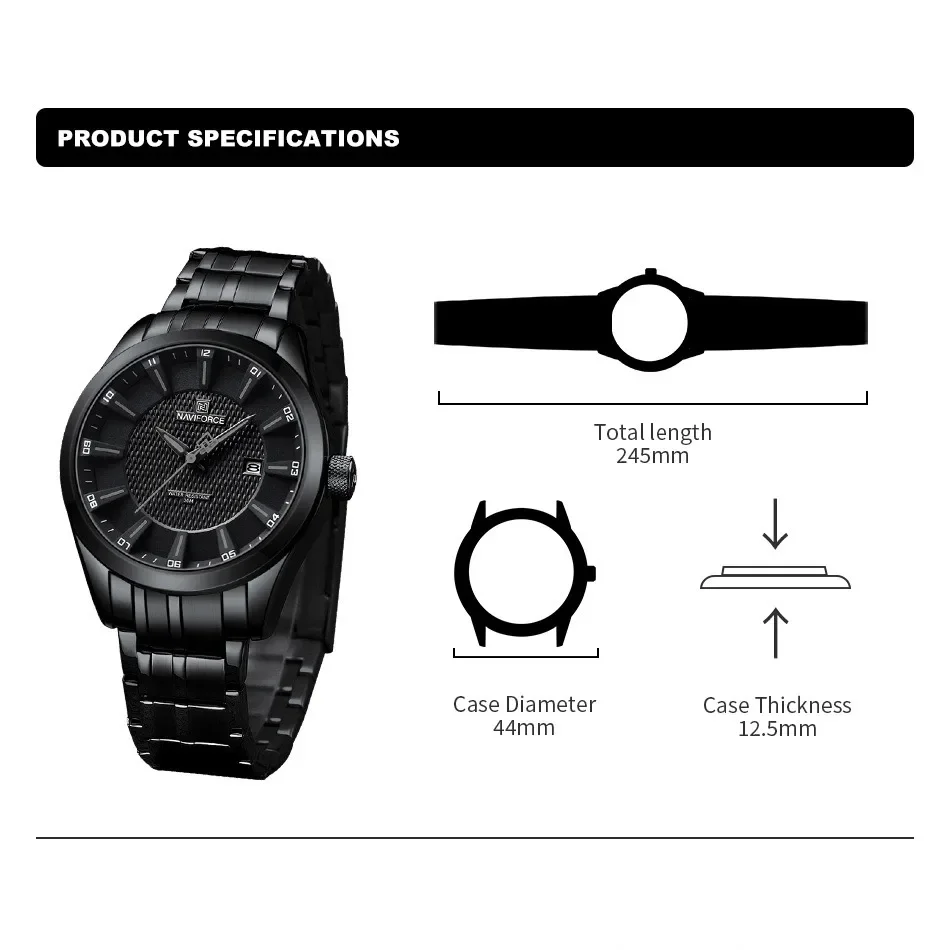 NAVIFORCE Top Brand Business Casual Men\'s Watch Waterproof Quartz Wristwaches Stainless Steel Strap Date Clock Relogio Masculino