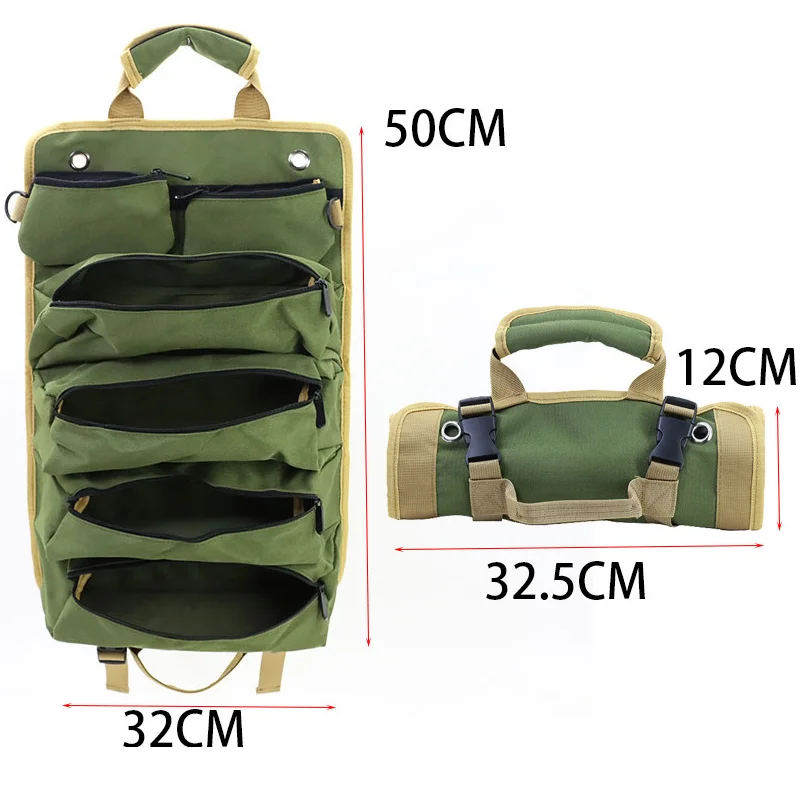 Tool Roll Organizer Multi Pocket Hanging Tool Roll Portable Tool Organizer Carrier Bag for Mechanic/Electrician/Motorcycle/Truck