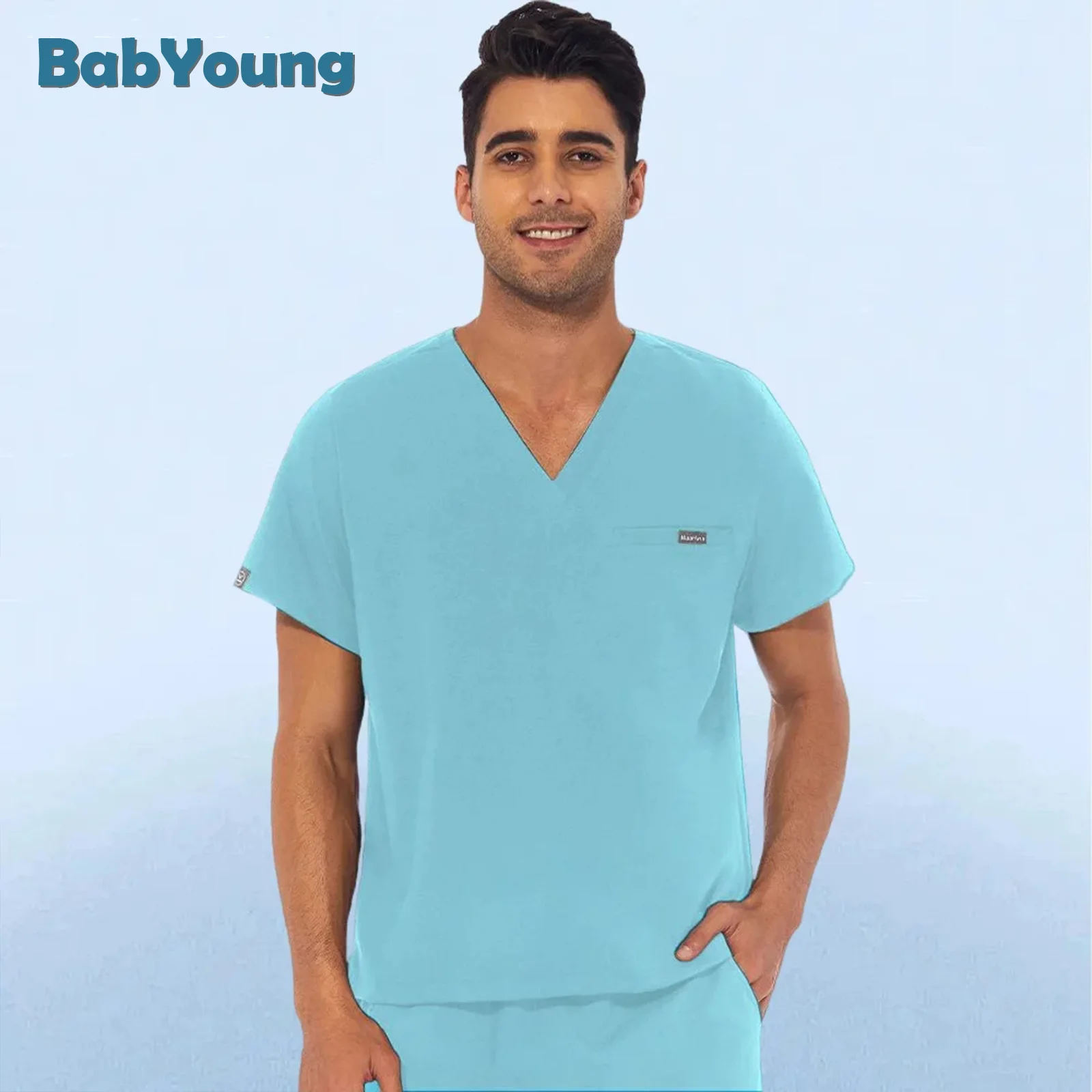 

Short Sleeve Scrubs Tops Plus Size Medical Uniforms Women Nursing Clothes V Neck Mens Scrub Shirt Doctor Workwear Vet Pure Color