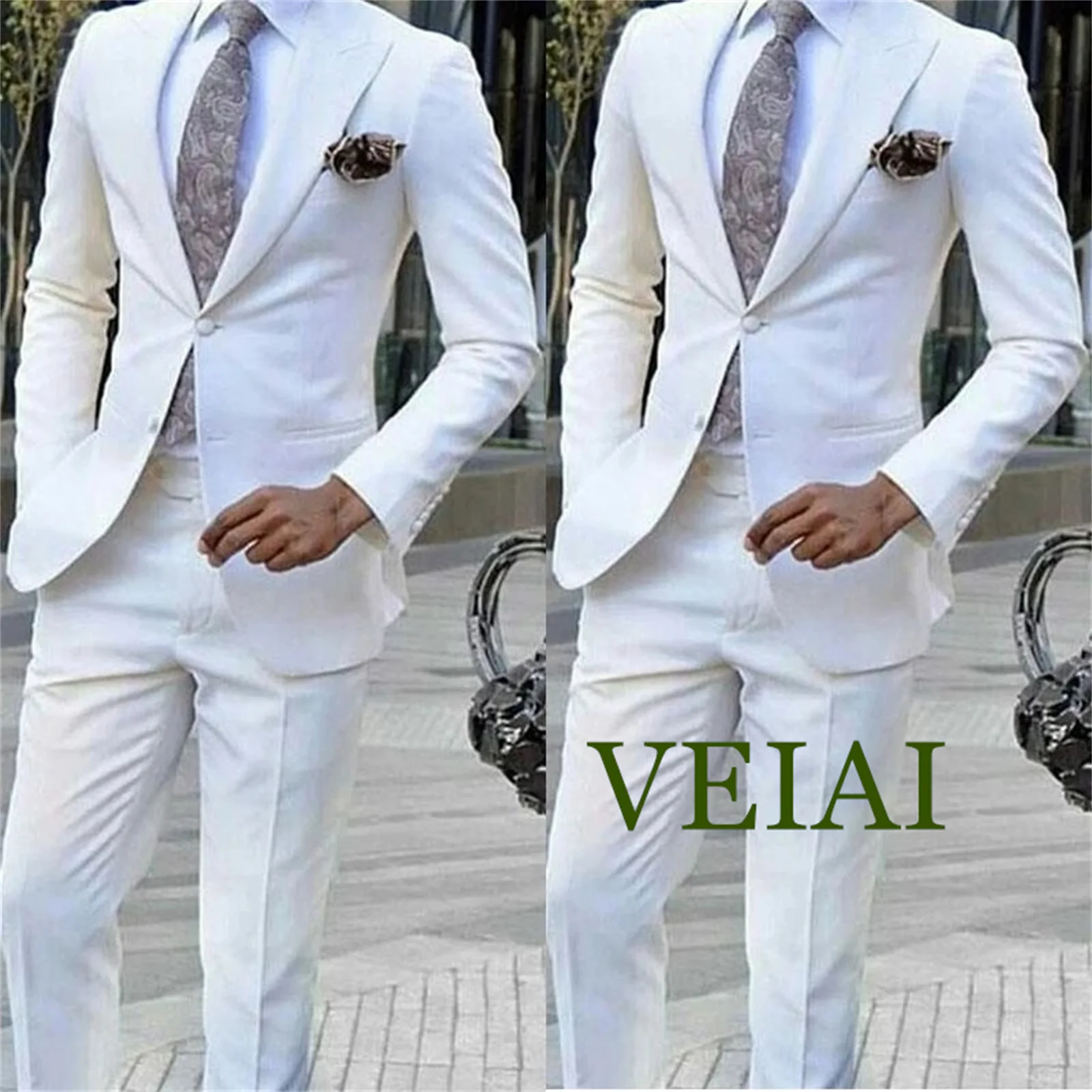 

CustomizedWhite Formal Mens Suits For Wedding Two Pieces Groomsmen Tuxedos Men Blazers Prom/Party/Business Wears(Jacket+Pant)