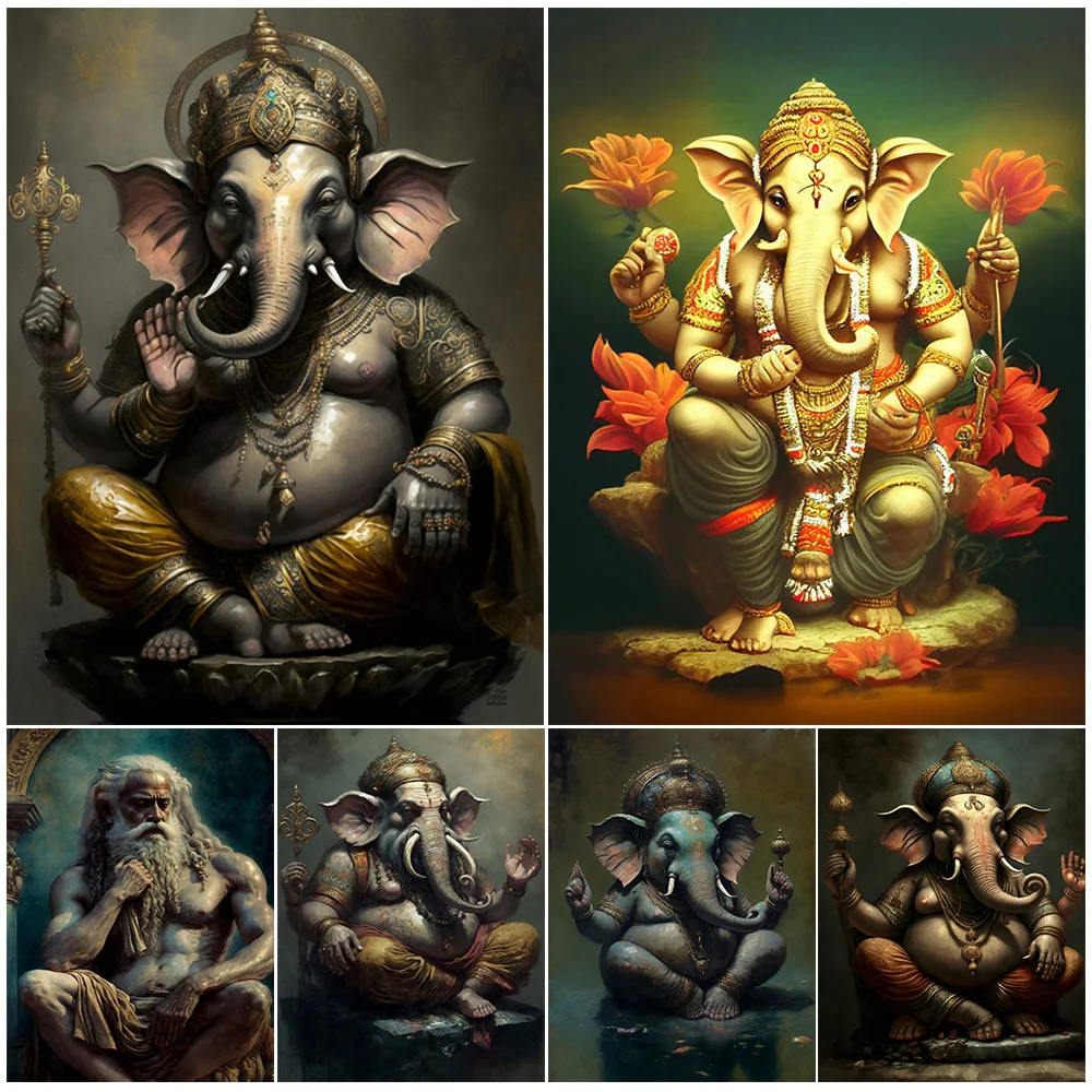 

Indian Religion Ganesha God Hinduism Posters Wall Pictures For Living Room Cartoon Poster Wall Art Canvas Painting Unframed