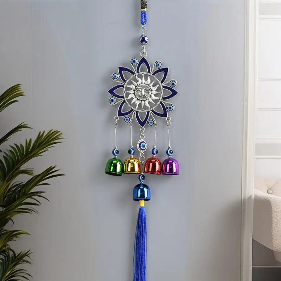 Happy Sun Blue-Eyed Colorful Bell Wind Chime Room Wall Entrance Window Sill Hanging Decoration Outdoor Porch Terrace Garden Decoration Birthday Housewarming Gift