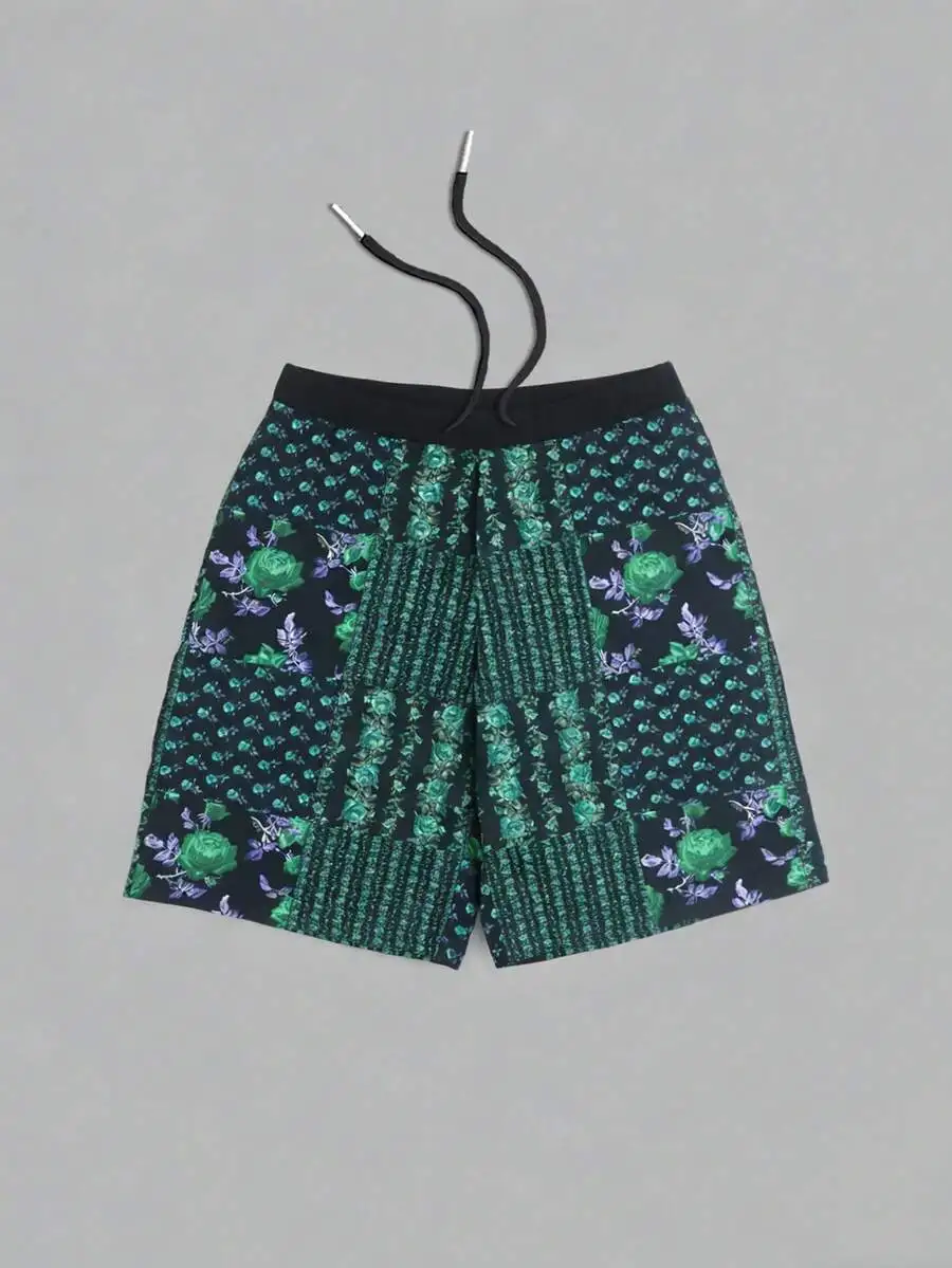 

Mens Floral Print Patchwork Casual Shorts With Drawstring Waist