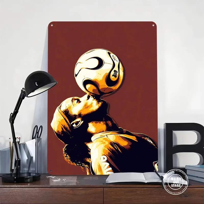 Ronaldinho Soccer Art Poster Customized Vintage Metal Signs Wall Art Retro Tin Plaque for Bathroom Decor Room Bedroom Decoration
