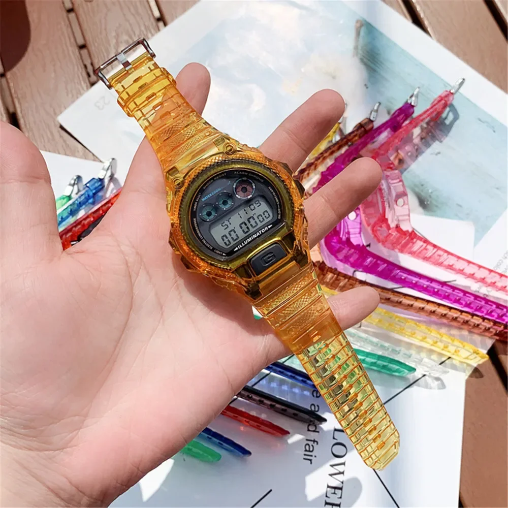 Strap + Case for Casio G-Shock DW-6900 Transparent Rainbow TPU Resin Silicone Bezel Band Men Women Sport Watch Accessories