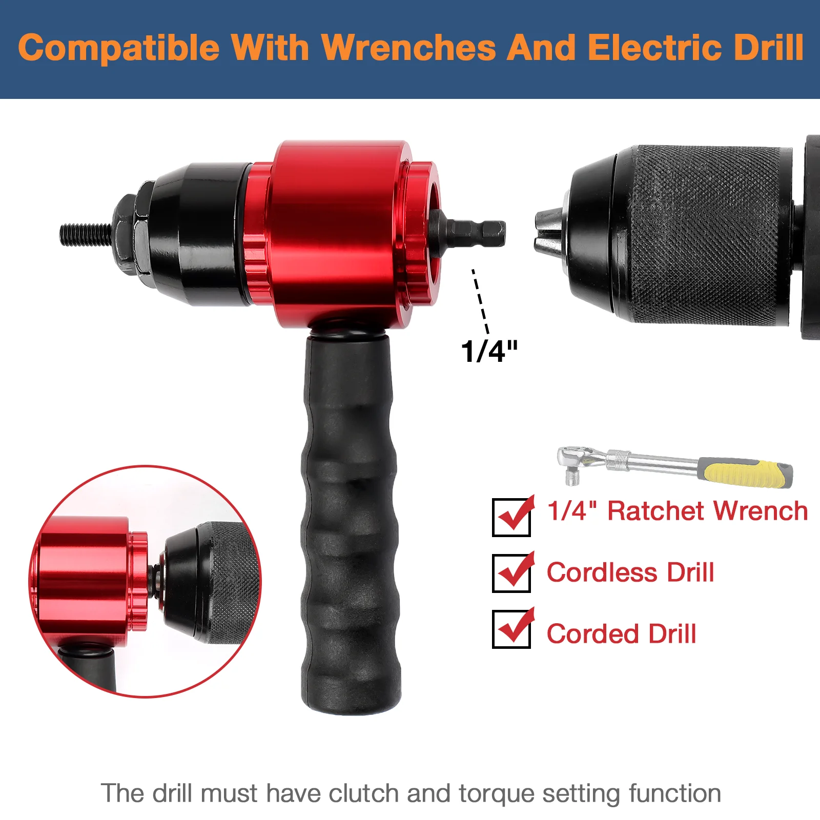 M3-M8 Rivet Nut Gun, Removable Electric Rivet Nut Adapter, Household Manual Riveting Tool, Thread Insertion Gun Set With Wrench