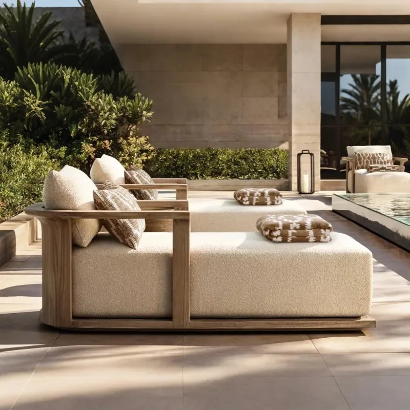 

Modern Portable Teak Wood Garden Lounge and Daybed Set Outdoor Furniture for Park Hotel Patio Living Room